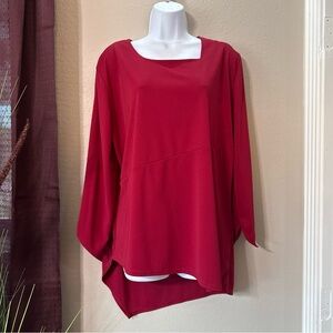 #711 Anthony  Deep Red Asymmetrical Long Sleeve blouse Size Large